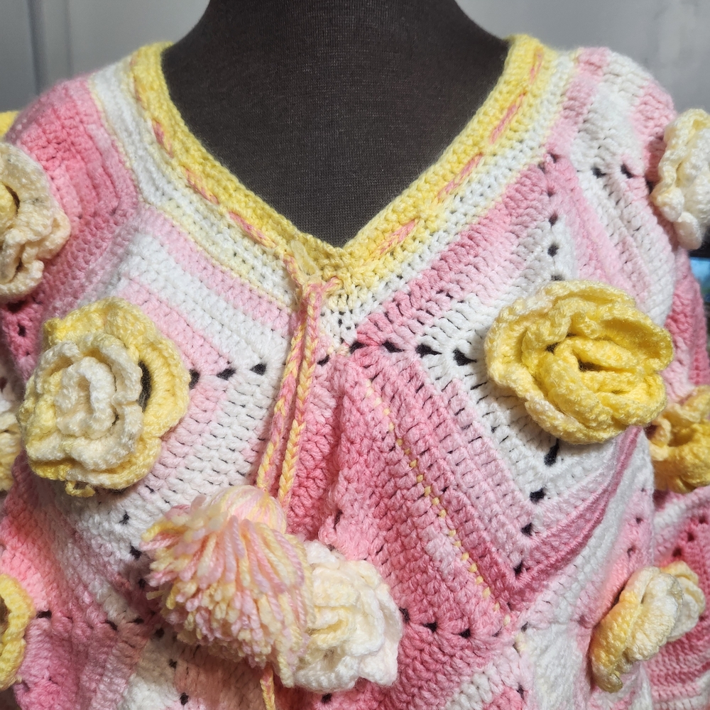 Pink and Yellow Floral Poncho - Picture 8 of 9